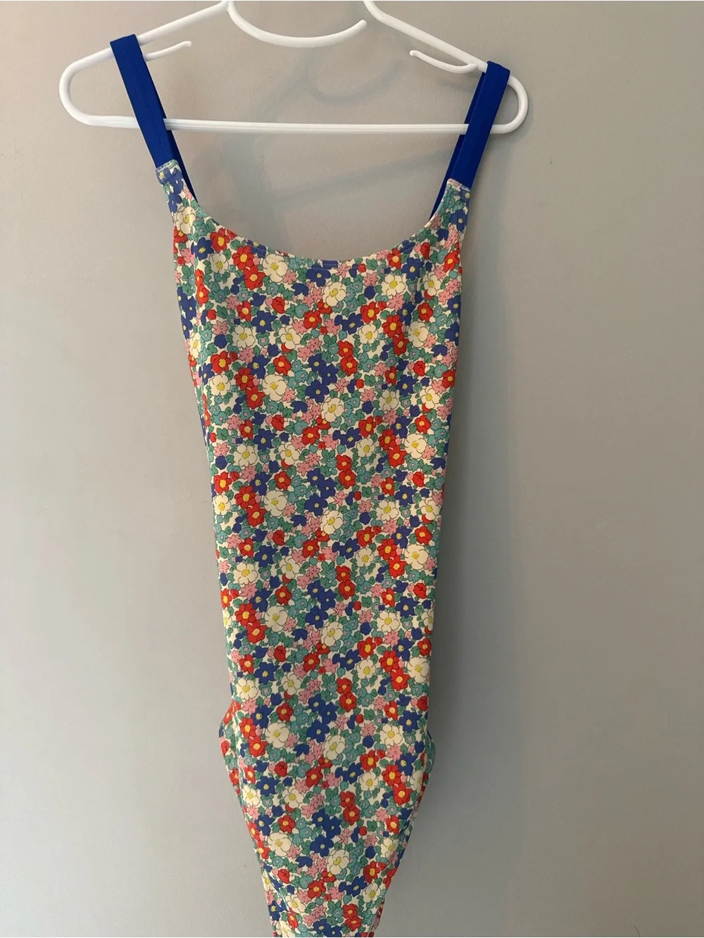 Mini Boden Bright Floral One-Piece Swimsuit with Blue Straps